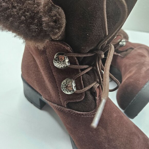 Sorel Boots Fur Lined Suede Brown Lace Up Combat Winter Ankle Booties Size 6 - Picture 10 of 11